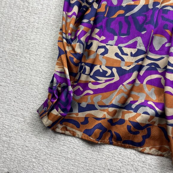 Y2K Rouie Purple / Orange camo AOP Button Up Top Sz 14 Funky Party Canada Made - Picture 12 of 14